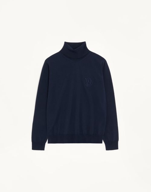 Valentino - Vgエンブロイダリー ウール ハイネック ニットプル - ダークブルー - メンズ - ニット